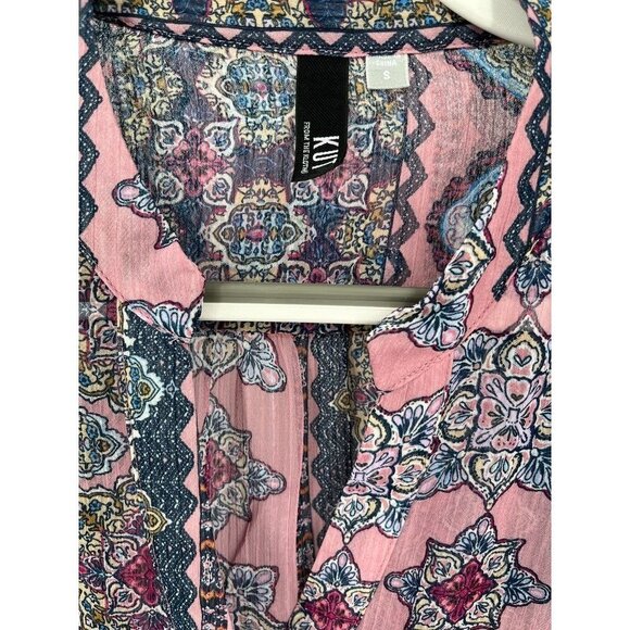 Kut from the Kloth Multicolor Sheer Blouse Geometric Bohemian Size Small - Picture 5 of 10